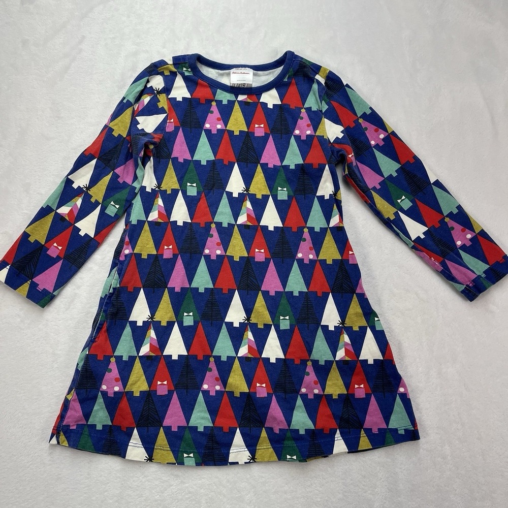 Hanna Andersson A-Line Dress Toddler Girls 4 Christmas Tree Colorful Pockets